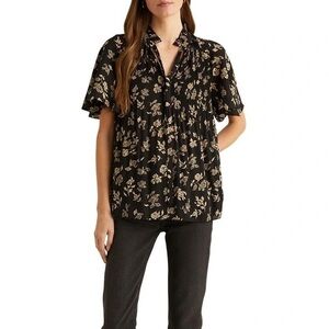NEW Lauren Ralph Lauren Floral Georgette Blouse in Black Sz M